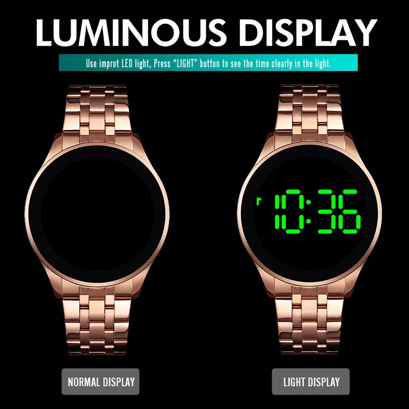 Электронные наручные часы из нержавеющей стали, наружные водонепроницаемые цифровые часы, светодиодные часы с сенсорным экраном