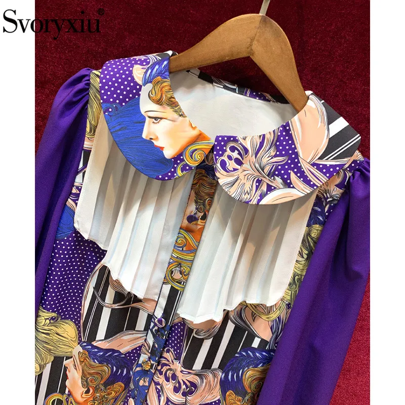 Svoryxiu дизайнерское осенне-зимнее винтажное вечернее платье, женское элегантное фиолетовое короткое платье с рукавом-фонариком и принтом персонажа, Vestdios