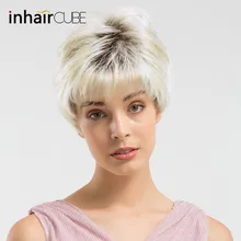 INHAIR cube 6 дюймов Синтетические волосы смесь естественная волна короткие парики для женщин пушистый Ombre блонд бесплатно парик крышка