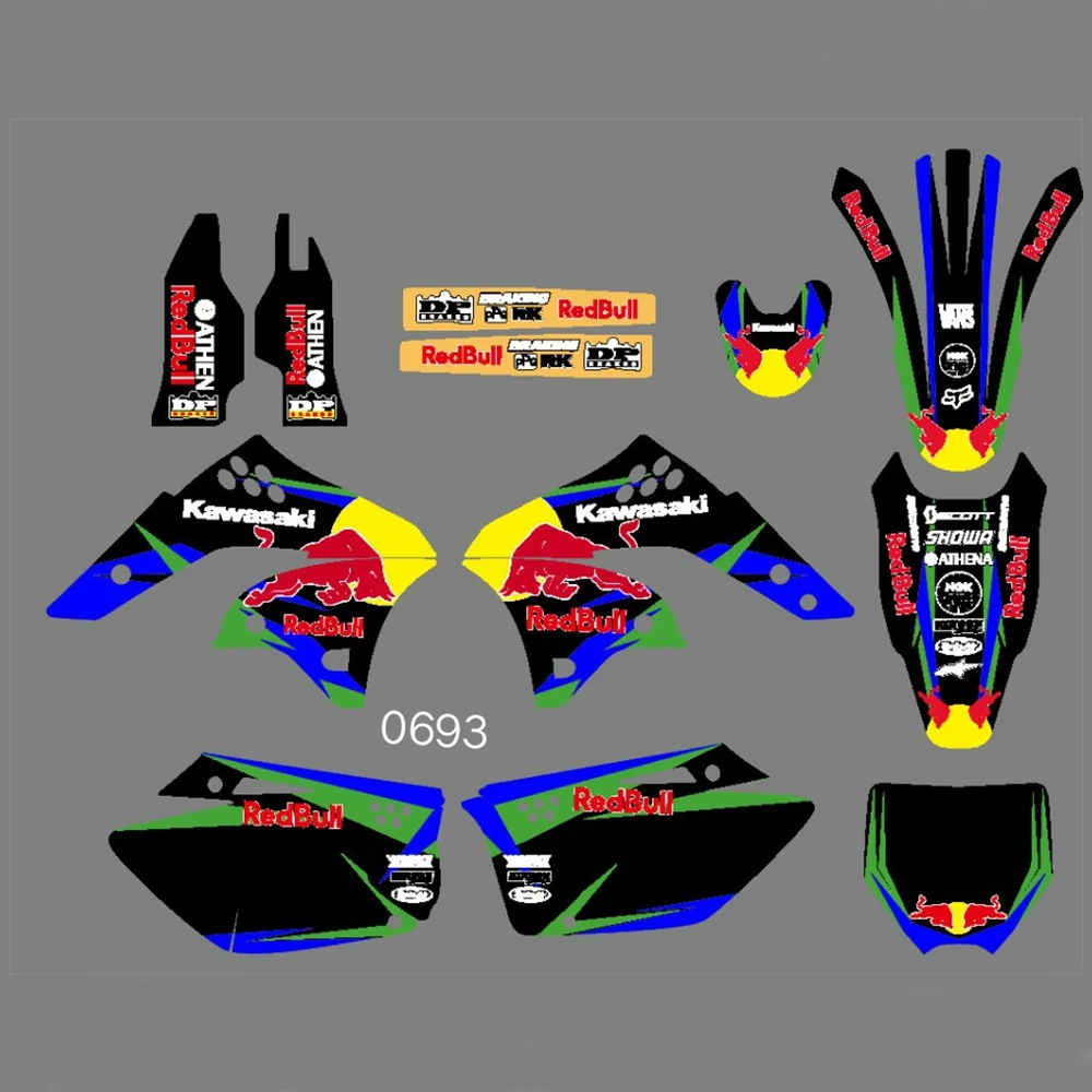 

For KAWASAKI KXF250 2006 2007 2008 Graphics Decals Stickers Custom Number Name 3M Full Motorcycle Backgrounds Accessories