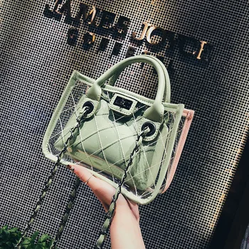 

Transparent Jelly Handbag Embroidery Thread 2020 New Clear Plaid Shoulder Bag Composite Bag Women's bag Chain Messenger Bag Tote