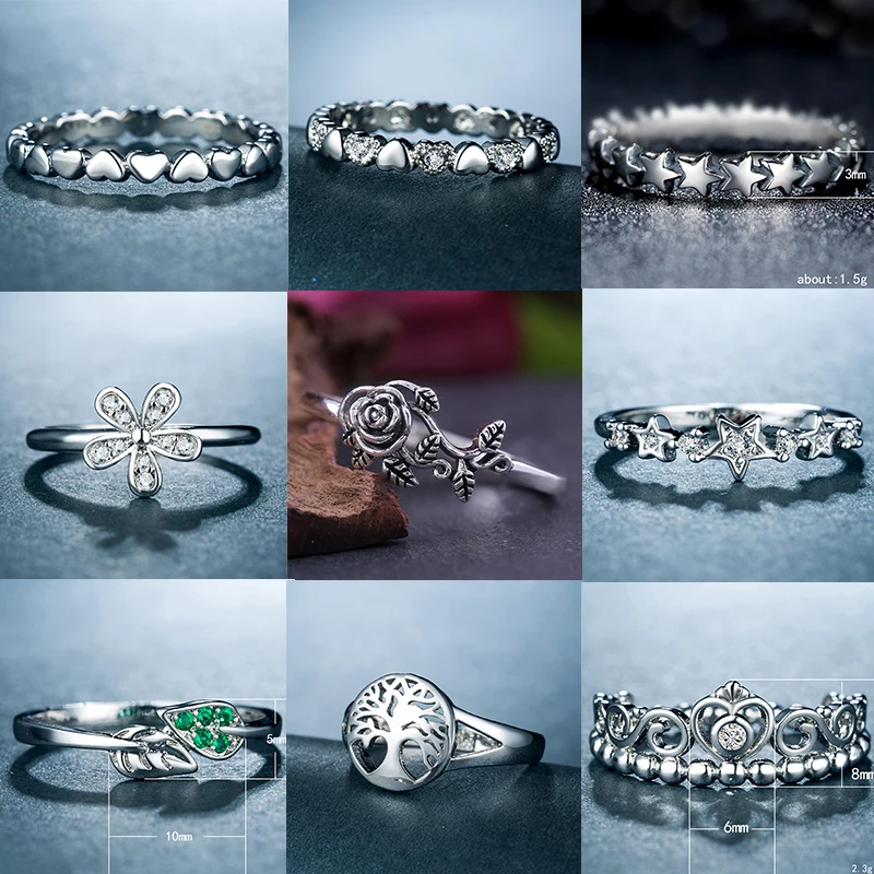 

Fashion 925 Silver Color Ring Lovely Heart Crown Tree Finger Rings Clear CZ Fit Pandora For Women Wedding Brand Jewelry Gift