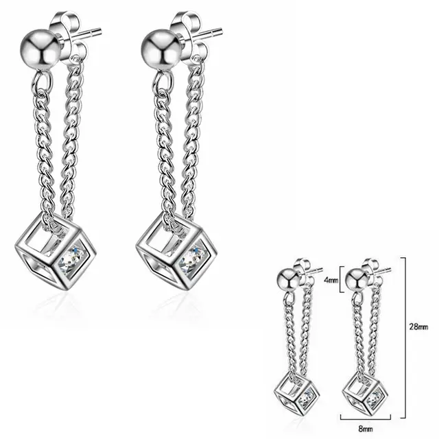 SHDEDE Long Chain Earing Jewellery Women 925 Silver Fashion Drop Earrings Embellished With Crystals From Swarovski Square -WH40 X354
