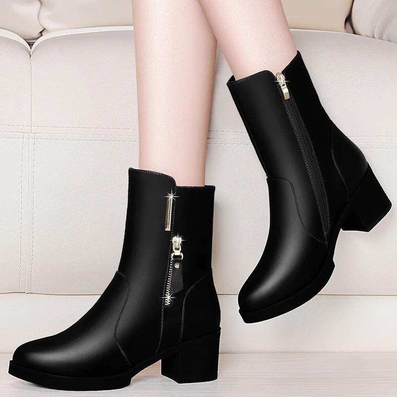 

Ann Tube Martin Boots Boots Women's Autumn And Winter 2019 New Style plus Velvet WOMEN'S Shoes Women's Winter Wear Leather Boot