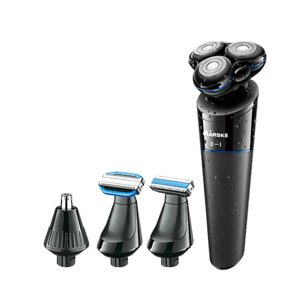 

5-In-1 Electric Shaver For Men Stylish USB Charging Razor Wet Or Dry Shaver With 3 Blade Heads Black