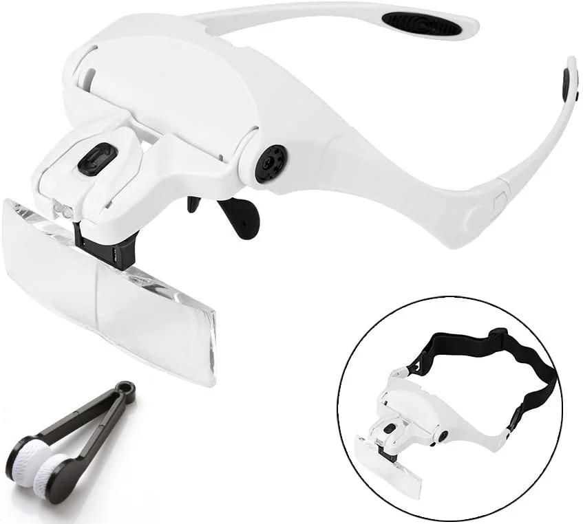 1.0X 1.5X 2.0X 2.5X 3.5X Adjustable 5 Lens Loupe LED Light Headband Magnifier Glass LED Magnifying Glasses With Lamp brick tape measure Measurement & Analysis Tools