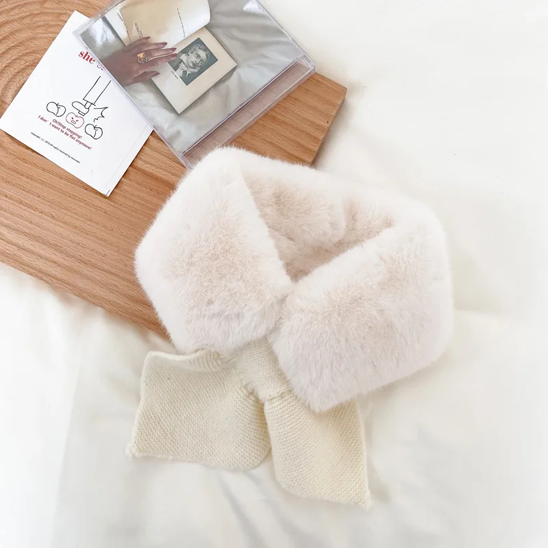Korean Version Autumn Winter Children's Scarf Baby Cold-Proof Collar Plush Warmth All-match Solid Knitted Bib D15