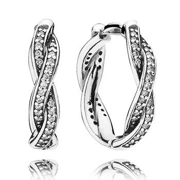 

Wholesale 30% Silver Plated Earring Twist Of Faith Hoops With Crystal Earring For Women Wedding Gift Fine Pandora Jewelry