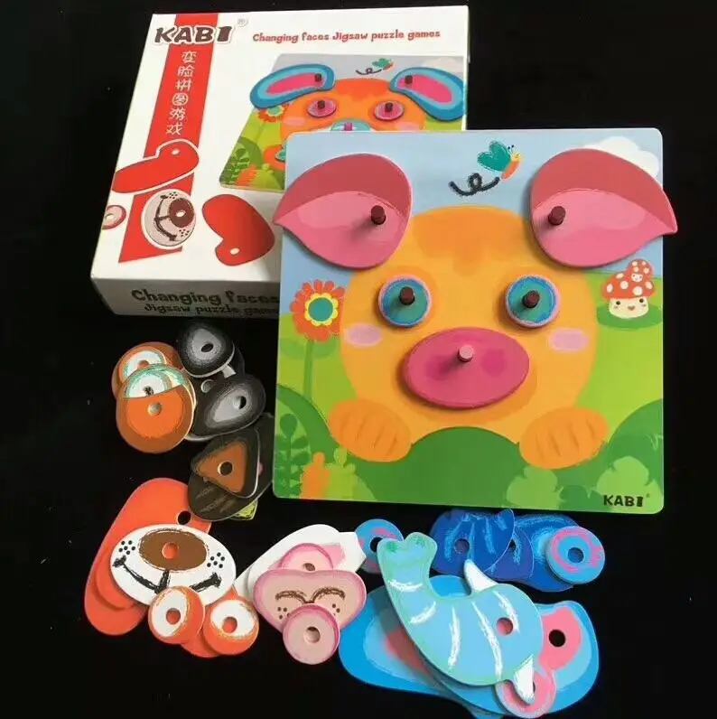 

Children'S Educational Early Childhood Stereo Multi-functional Spell Wooden Face Jigsaw Puzzle Game Intelligence Make-up Toy