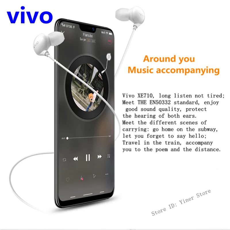 Vivo XE710 оригинальные наушники кабель проводной в вкладыши беруши белые с