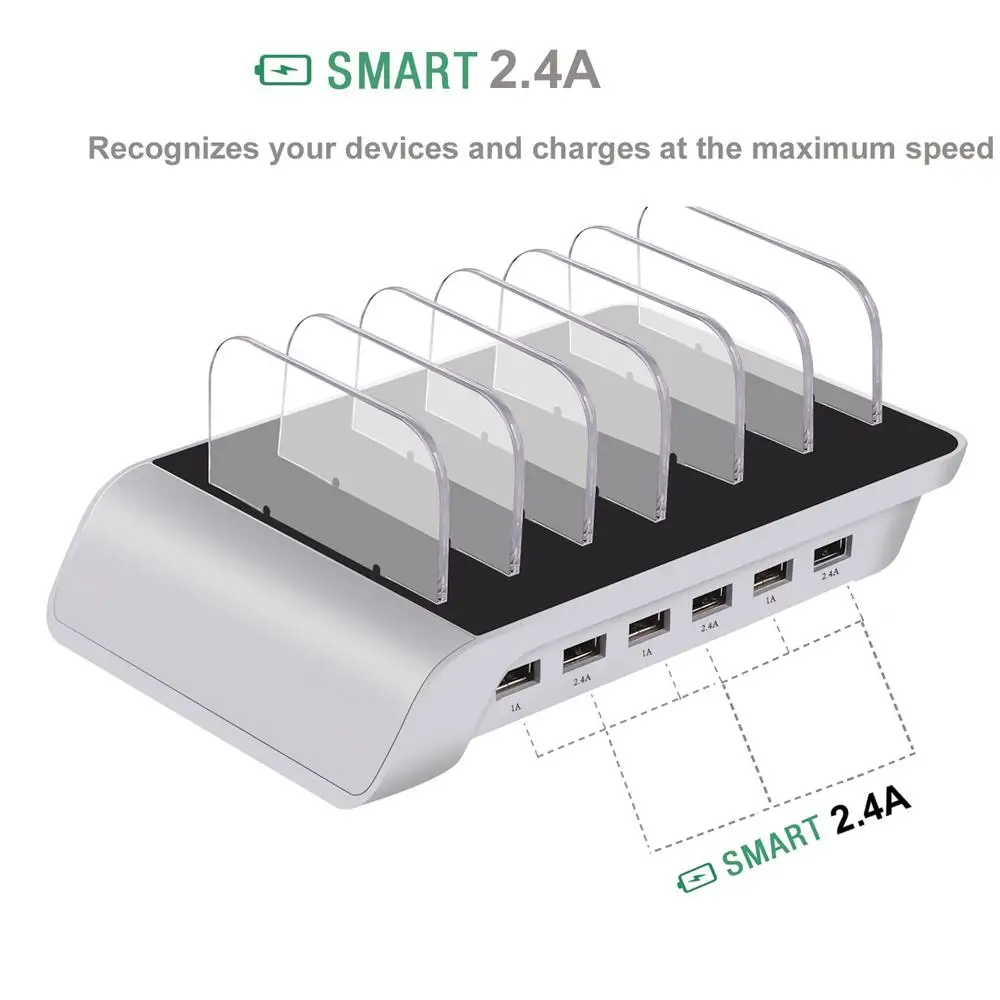 Cargador USB de a carga rápida EU 6 puertos cargador USB HUB cargador de escritorio Estación de mue