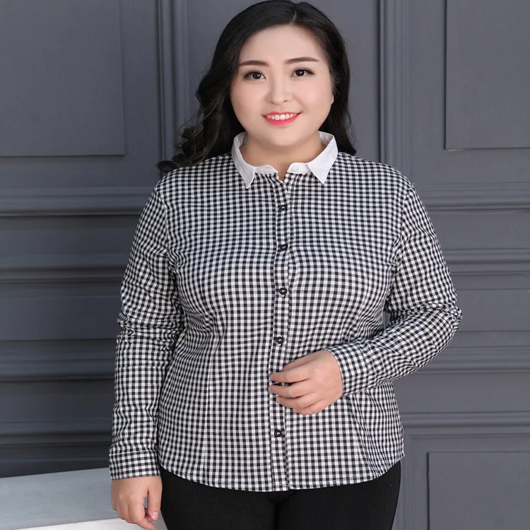 TUHAO Мода размера плюс 9XL 8XL 7XL 6XL клетчатые блузки женские офисные рубашки женские Топы с длинным рукавом Blusas Femininas WSF - Цвет: Черный