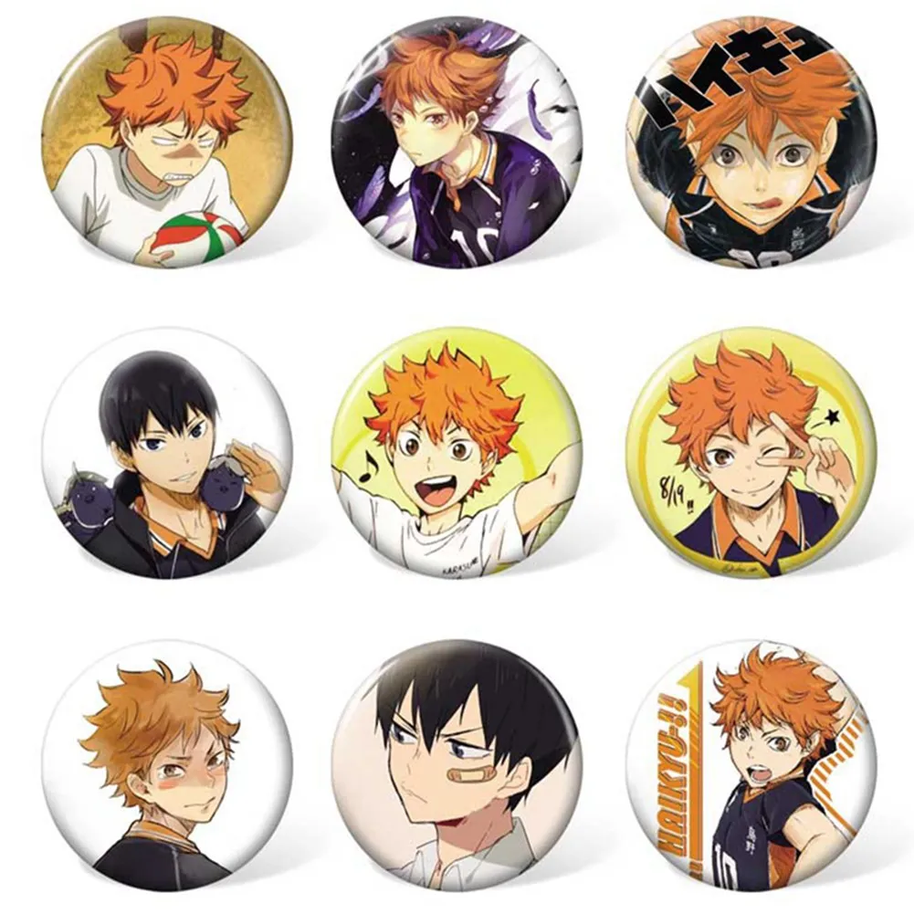 8pcs 58mm Haikyuu Anime Badge Hinata Shoyo and Kageyama Tobio Characters Brooch