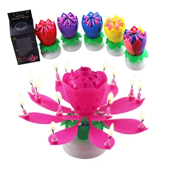 

Innovative Party Cake Candle Musical Lotus Flower Happy Birthday Candle Light Party Gift DIY Cake Decoration Christmas Wedding