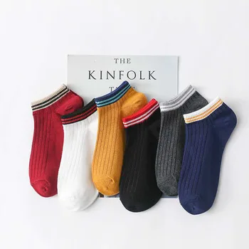 

Spring and summer new Japanese women's boat socks cotton double needle Luo Kou two bar college style short socks