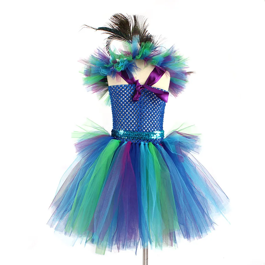 Couture Royal Peacock Girls Tutu Dress with Feather Clip Peacock Bird Carnival Fancy Dress for Kid Halloween Party Purim Costume (16)