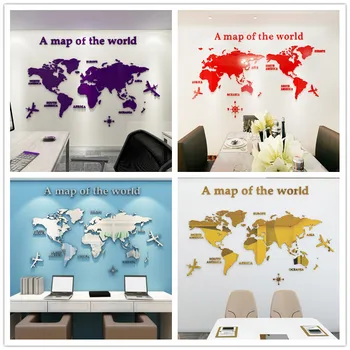 

European Version World Map Acrylic 3D Wall Stickers Living Room Office Home Decoration DIY Wall Stickers