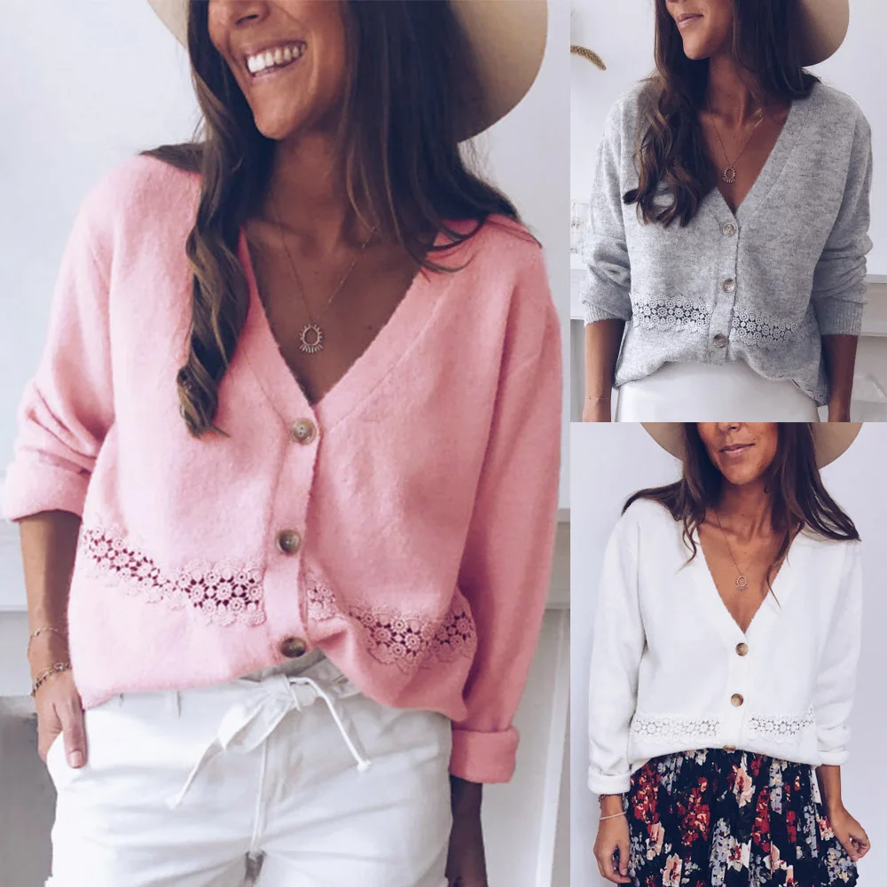 

Oufisun Women's Straight Jacket Deep V-neck Sexy Long Sleeve Button Jackets 2019 Spring and Autumn Fashion Casual Jacket Female