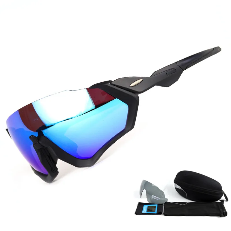 black frame black Уличные тактические очки для альпинизма, зеркальная куртка для полета, очки для верховой езды, поляризованные очки для спорта на открытом воздухе, зеркальные солнцезащитные очки из трех частей - Цвет: black frame black