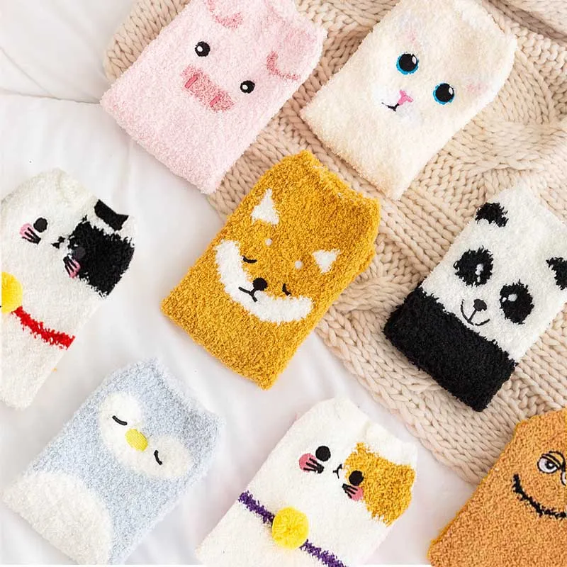 

Cute Animal Design Deer Christmas socks Gift 3D Fluffy Coral Velvet Thick Warm Winter Sock For Women new Year gift Sox