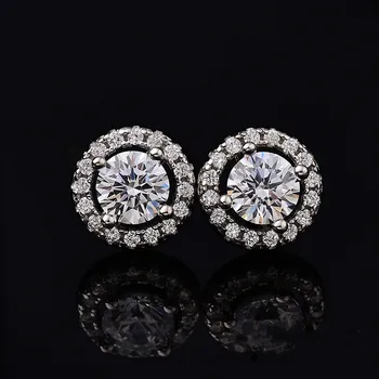 

Classic Round Moissanite Stud Earrings for Women Total 1ct Carat S925 Silver Earrings Heart Arrow Cutting with Certificate