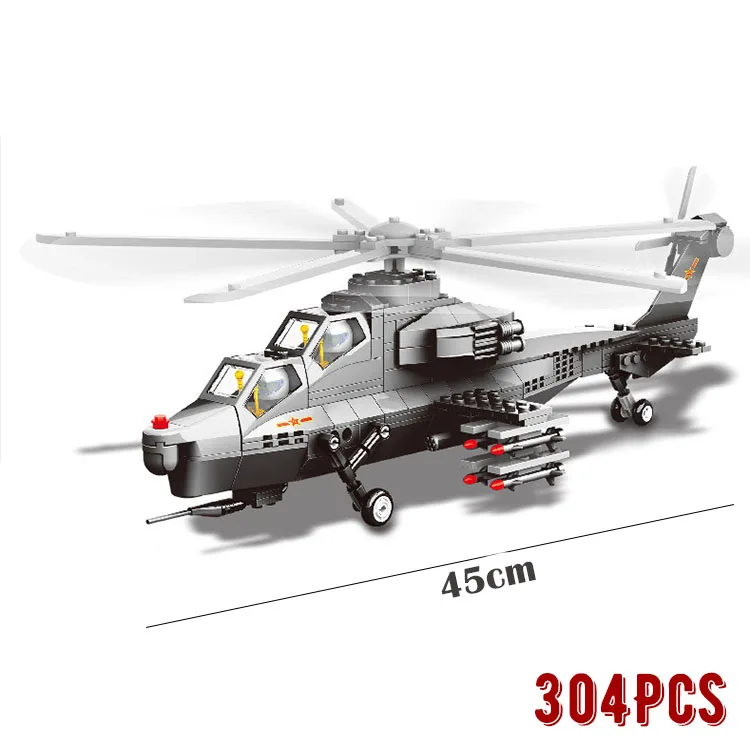  45cm Compatible Building Blocks Military WZ-10 Plane Airplane Helicopter Children Toys Military Mod