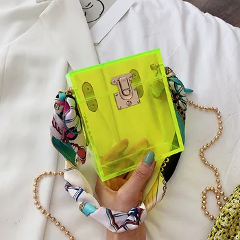 

Candy Color Crossbody Bags For Women New Female Transparent Box Chain Handbag Fashion Tote Ladies Solid Hasp Party Purse D856