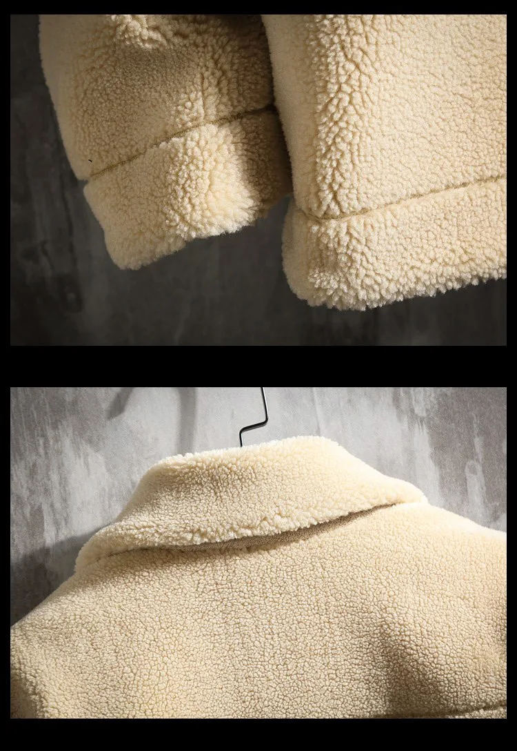 Winter Lamb Hair Jacket Men's Warm Thick Fashion Parka Men Solid Color Casual Lapel Coat Man Loose Cotton Jacket Male Clothes