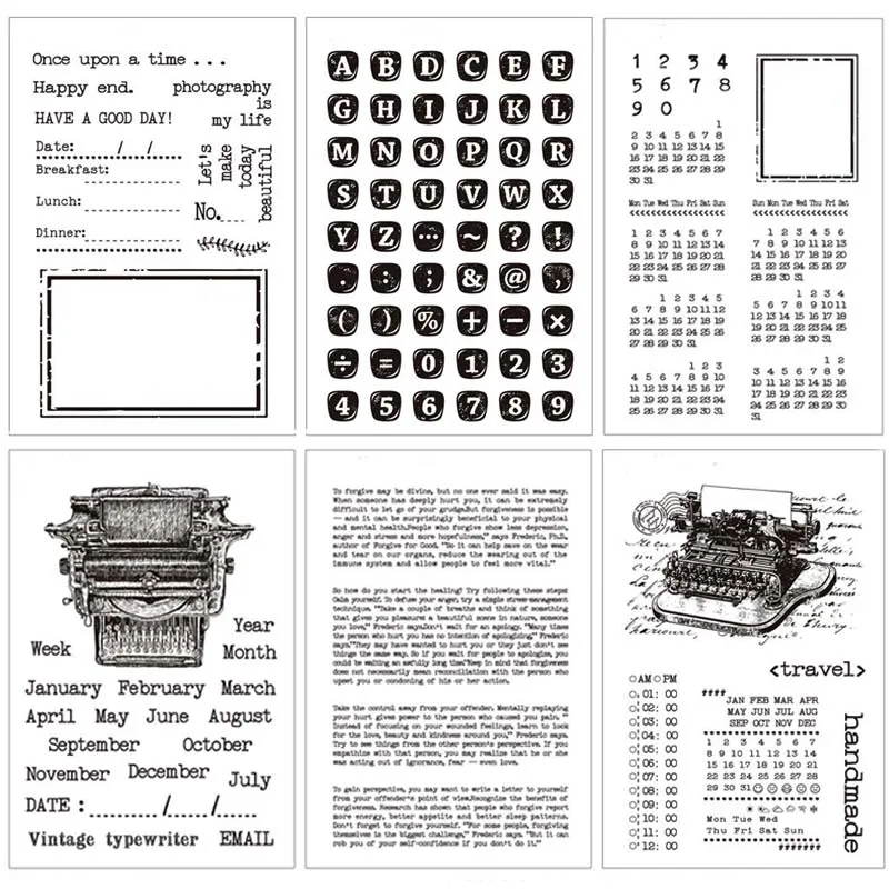 

Clear Stamp Typewriter month Calendar Stamps Alphabet Letter Rubber stamps Word number transparent stamp seal decoration paper