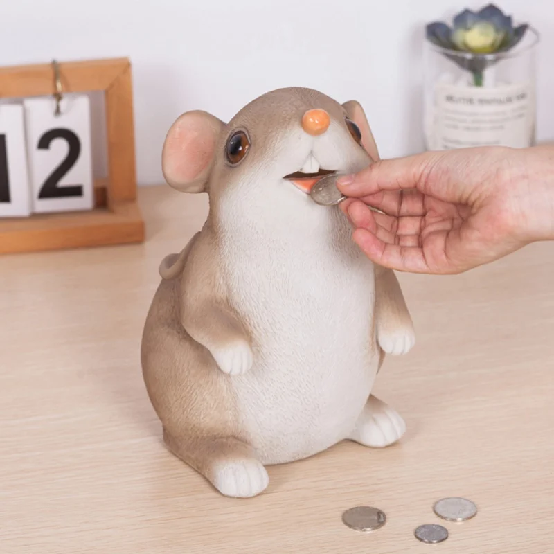 

Resin Piggy Bank Chinese New Year Mouse Money Box Crafts Cute Rat Cash Box Coin Bank Moneybox Coin Box for Home Decor