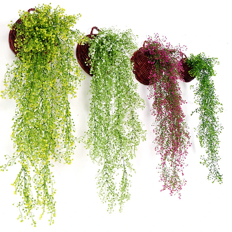 

Plastic Artificial Flower Rattan Artificial Plant Wall Hanging Wicker Basket Fake Green Plant Hanging Vine Home Wall Decoration