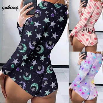 

Bodysuits Women Summer 2020 Fashion Print Long Sleeves V-Neck Button Nightwear Casual Shorts Jumpsuit Sleepwear Tracksuit