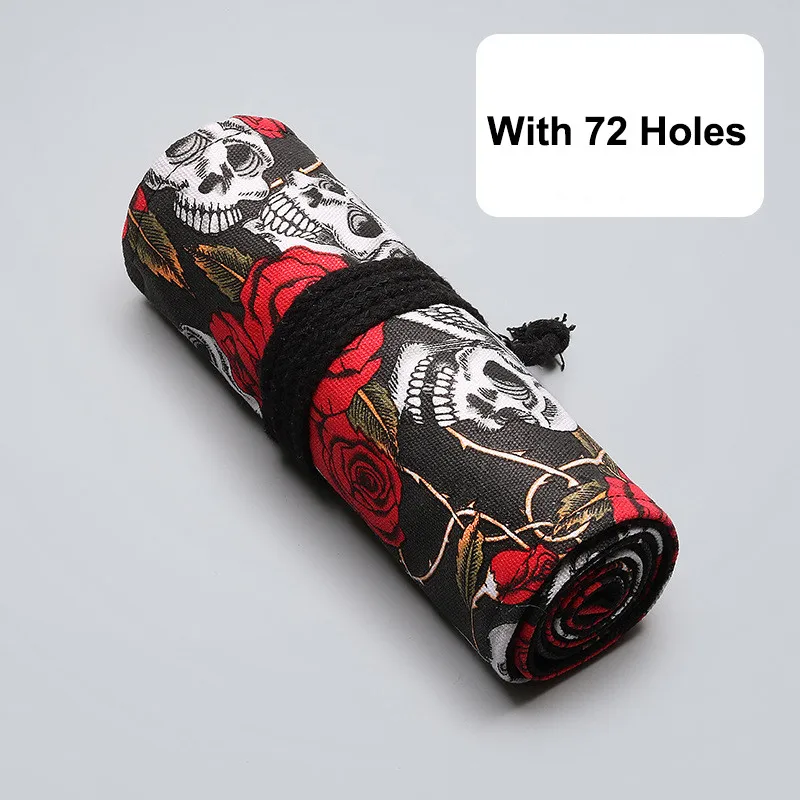 72 HOLES 1 шт. красивый розовый череп шаблон школьный пенал роллер сумка держатель текстильный рюкзак Канцтовары офисный школьный принадлежности - Цвет: 72 HOLES