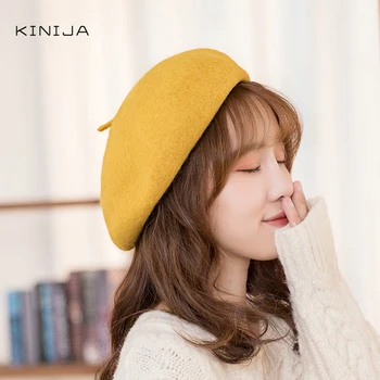

New women warm autumn and winter wool solid Beanie wool woolen hat retro plain Beret elegant women winter hat Femme cap