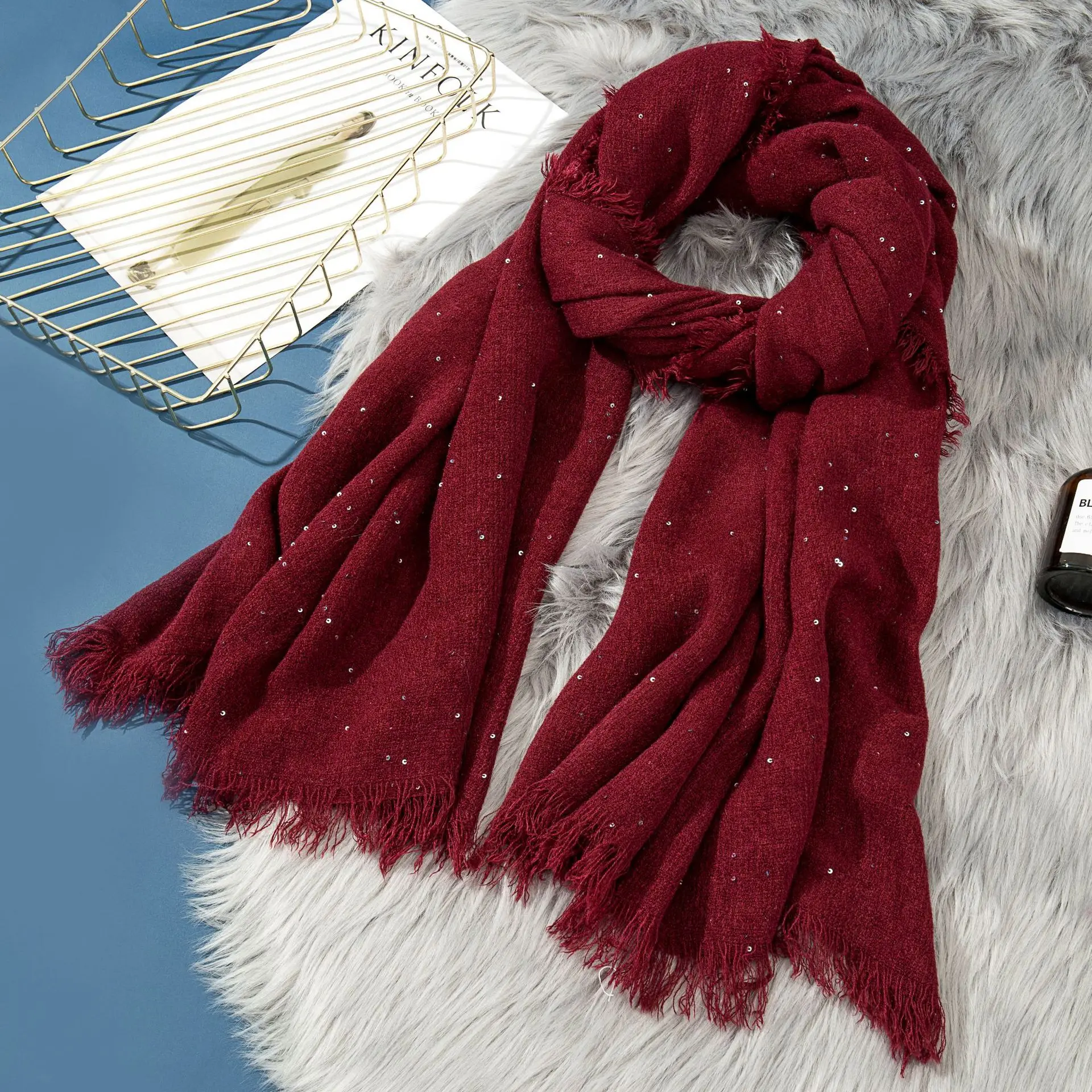 

New Fashion Sequins Soft Scarf Women Tassel Solid Scarves Cashmere Scarves Autumn Winter Spring Shawls Female Foulard