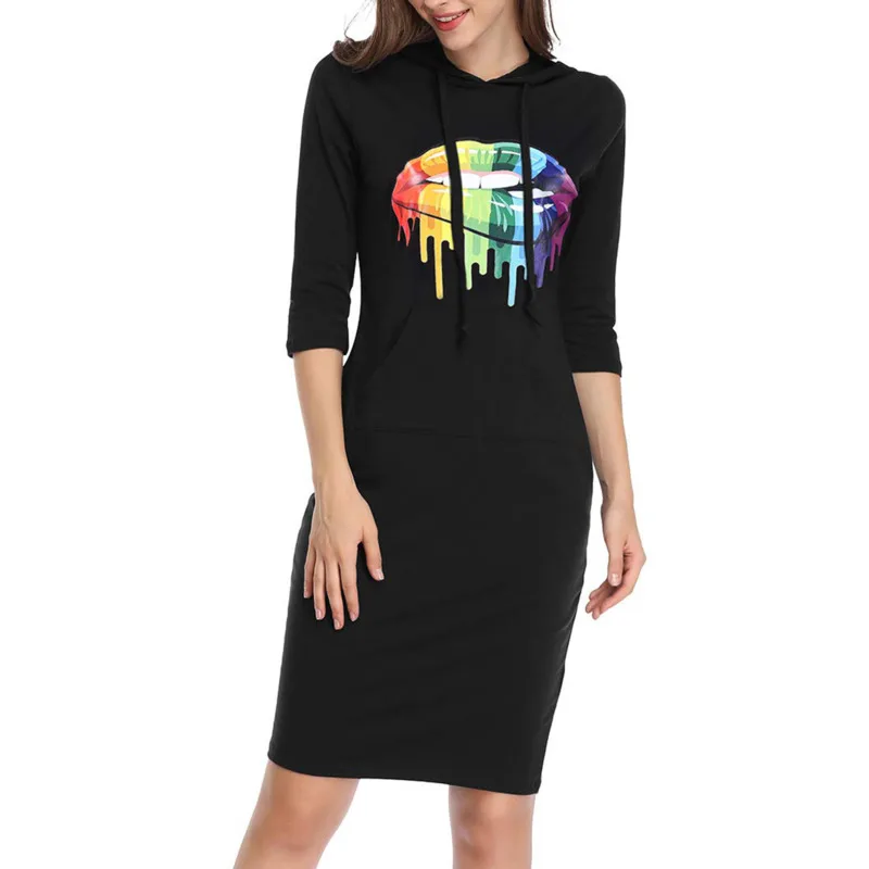 

Women's Autumn 2020 New Hooded Sweatshirt Tie Print Long Sleeve Mid-length Sweatshirt Comfortable And Warm Wm*