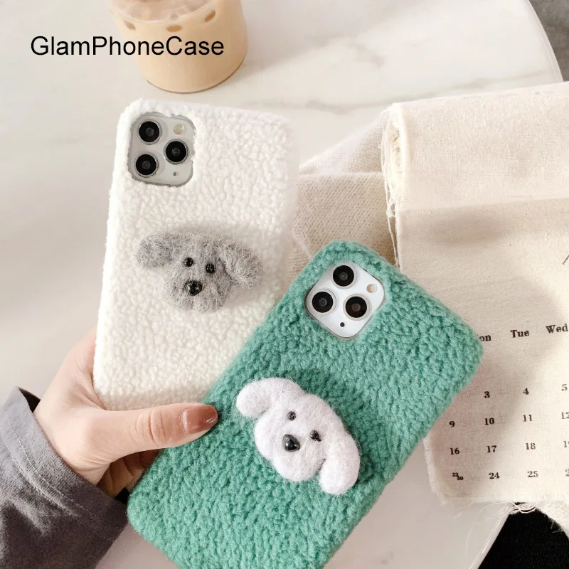 

GlamPhoneCase Simple Plush Dog Phone Case For iPhone11Pro/Max X XS Max XR Soft Silicone Cover For iPhone11 7 8 6 6s Plus Case