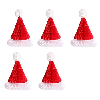 

5PCS 30cm Honeycomb Santa Hat Christmas Table Decoration