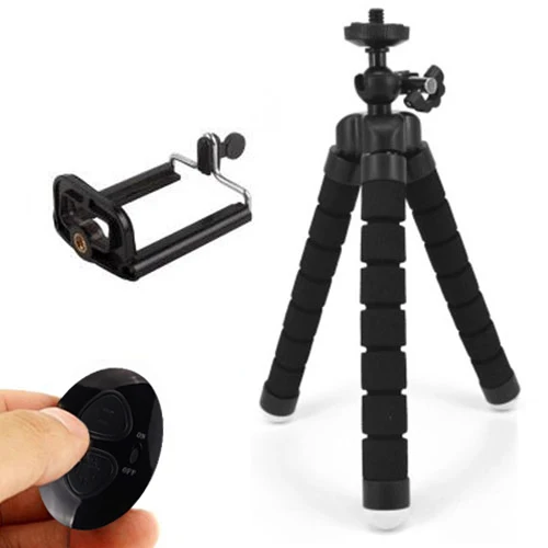 black with 2 COOLJIER гибкий спонж Осьминог Мини штатив с Bluetooth дистанционным затвором для iPhone Мини камера штатив держатель телефона клип стенд - Цвет: black with 2