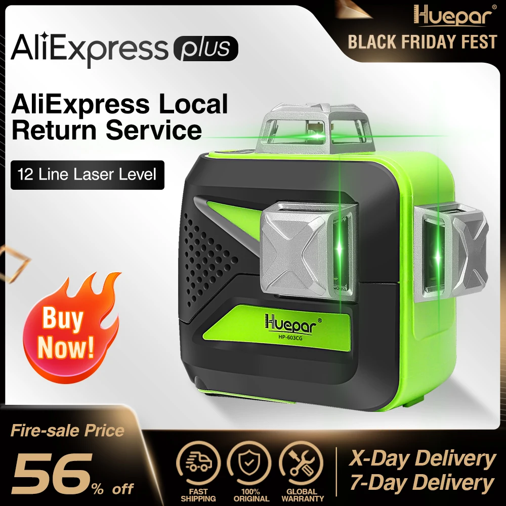 US $147.90 Huepar 12 Lines 3d Cross Line Laser Level Self Leveling 360 Vertical Horizontal Green Beam Usb Charge Use Dry Li Ion Battery