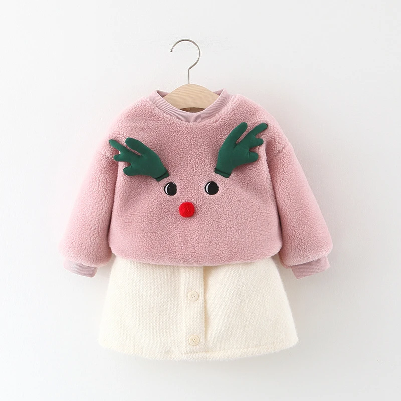 Детская одежда; бархатный костюм для новорожденных; плотный свитер с рисунком оленя для маленьких девочек; одежда для детей; комплект из 2 предметов