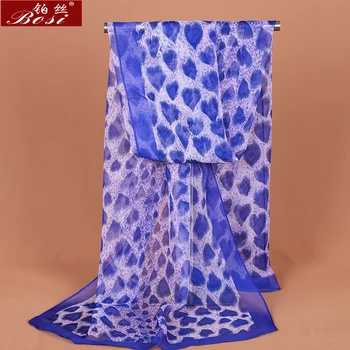 

BOSI New chiffon scarf Leopard print woman 2020 fashion designer luxury brand ladies head hijab wrap summer blue Silk spring