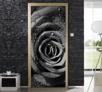 

Hot Door Mural Black Rose Door Sticker DIY Self-adhesive Waterproof Wallpaper Poste for Home Decoration Gift