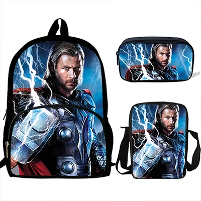 J9101 16 дюймов Mochila школьные сумки для мальчиков подростков Мстители рюкзак супер герой Тор печати рюкзак 3 комплекта Подарочная Детская сумка для книг - Цвет: J9101