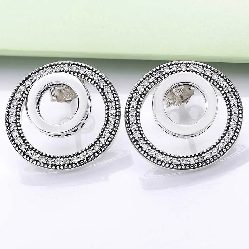 Оригинальные серьги-гвоздики с кристаллами Forever Circle, для женщин, 925 пробы, серебряные серьги, свадебные ювелирные изделия в европейском стиле