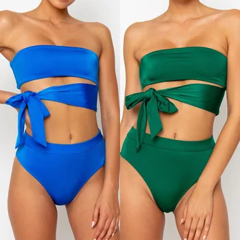 

Sexy Bandeau Push Up Bikini Set Bowknot Two Piece Swimwear 2020 Bandage Swimsuit Bikinis Women High Waist Bathing Suits Women