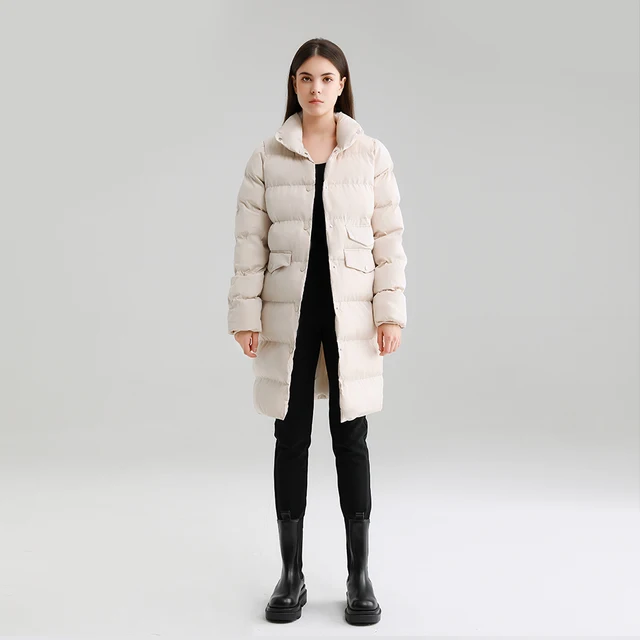 Long Sleeve Buttons Pockets Female Thick Down Cotton Coat Oversize Warm Puffer Jacket 2