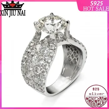 

100% S925 Sterling Silver European and American Classic Luxury Noble Royal Four-Claw Engagement Women's Diamond Ring