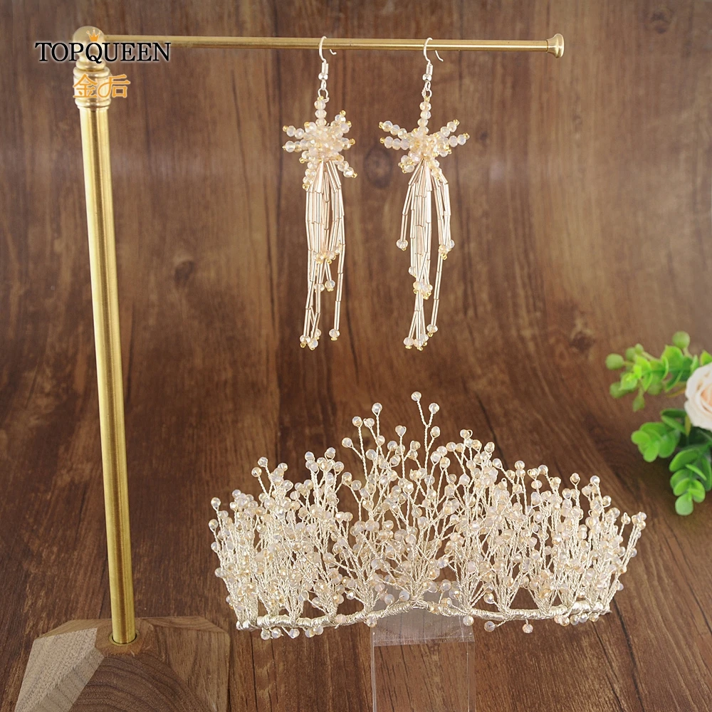TOPQUEEN HP193-amber свадебная корона набор роскошные серьги с короной свадебная тиара Корона Тиара Янтарная Корона и серьги набор