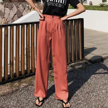 

New Arrival Hot Sale 2019 Summer High Waist Wide Leg Pants Women Fashion Pockets Loose Solid Pants Casual Black Trousers